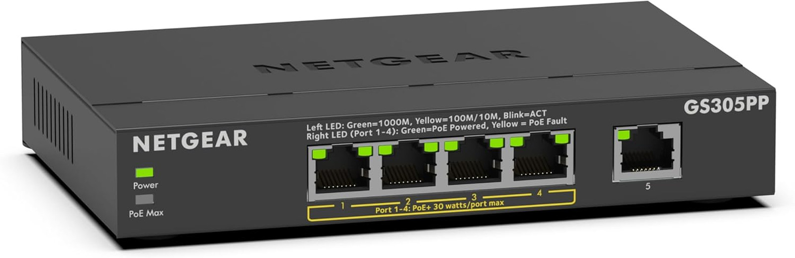 5-Port Gigabit Ethernet Unmanaged Poe Switch (GS305PP) - with 4 X Poe+ @ 83W, De