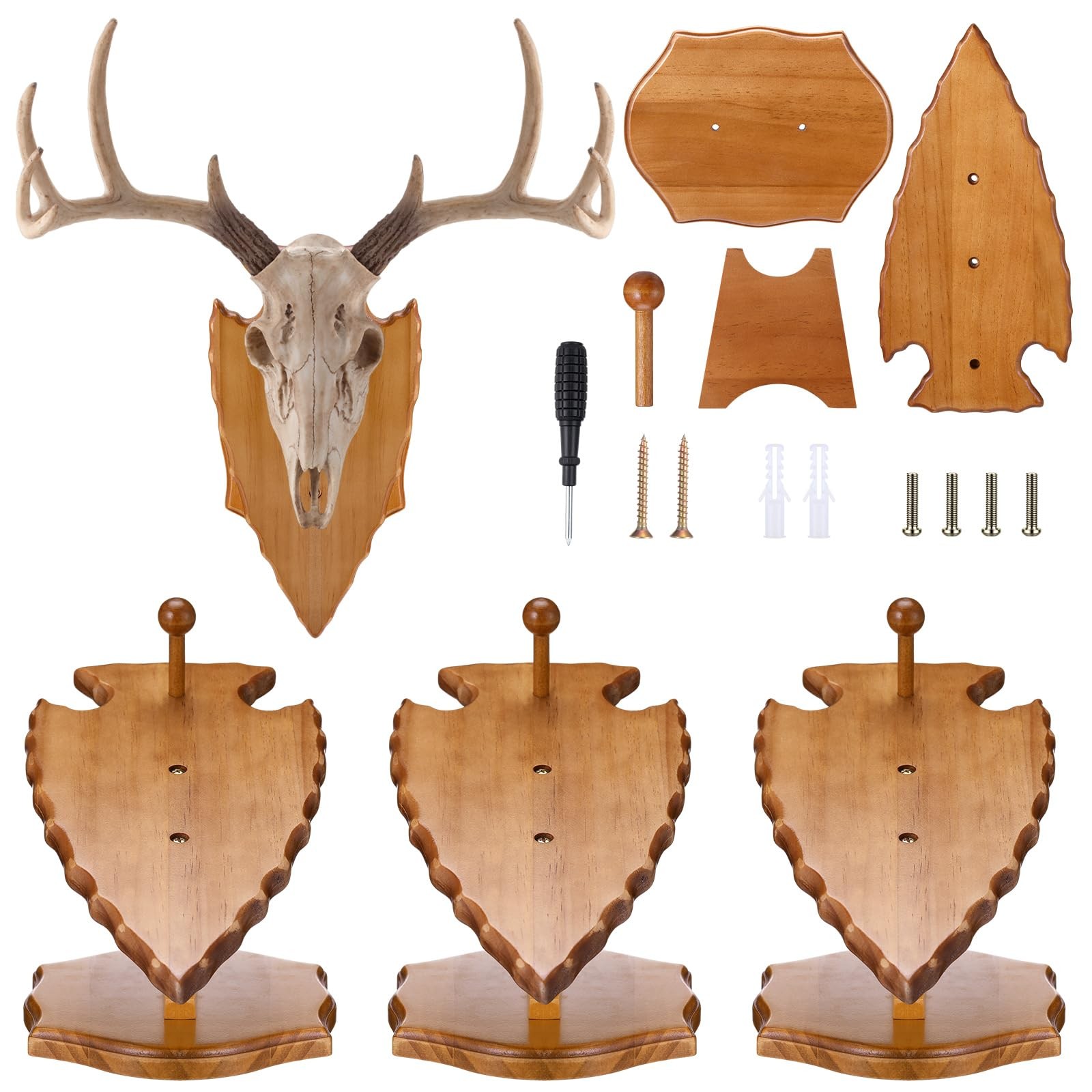 3 Set Deer European Skull Mount Kit Antler Skull Mounting Kit Wooden Display ...