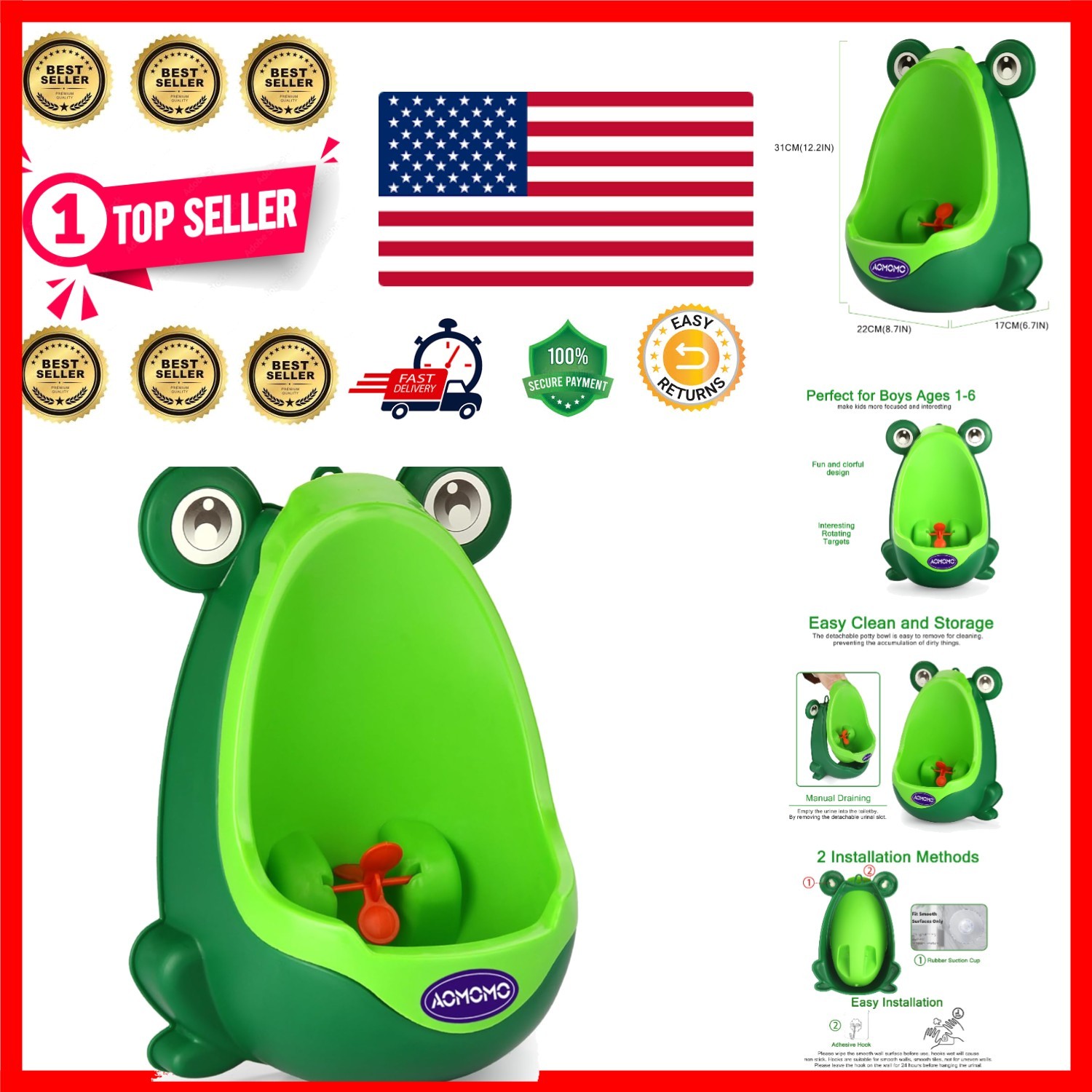 Portable Toddler Urinal for Boys with Spinning Target - Fun & Travel-Friendly