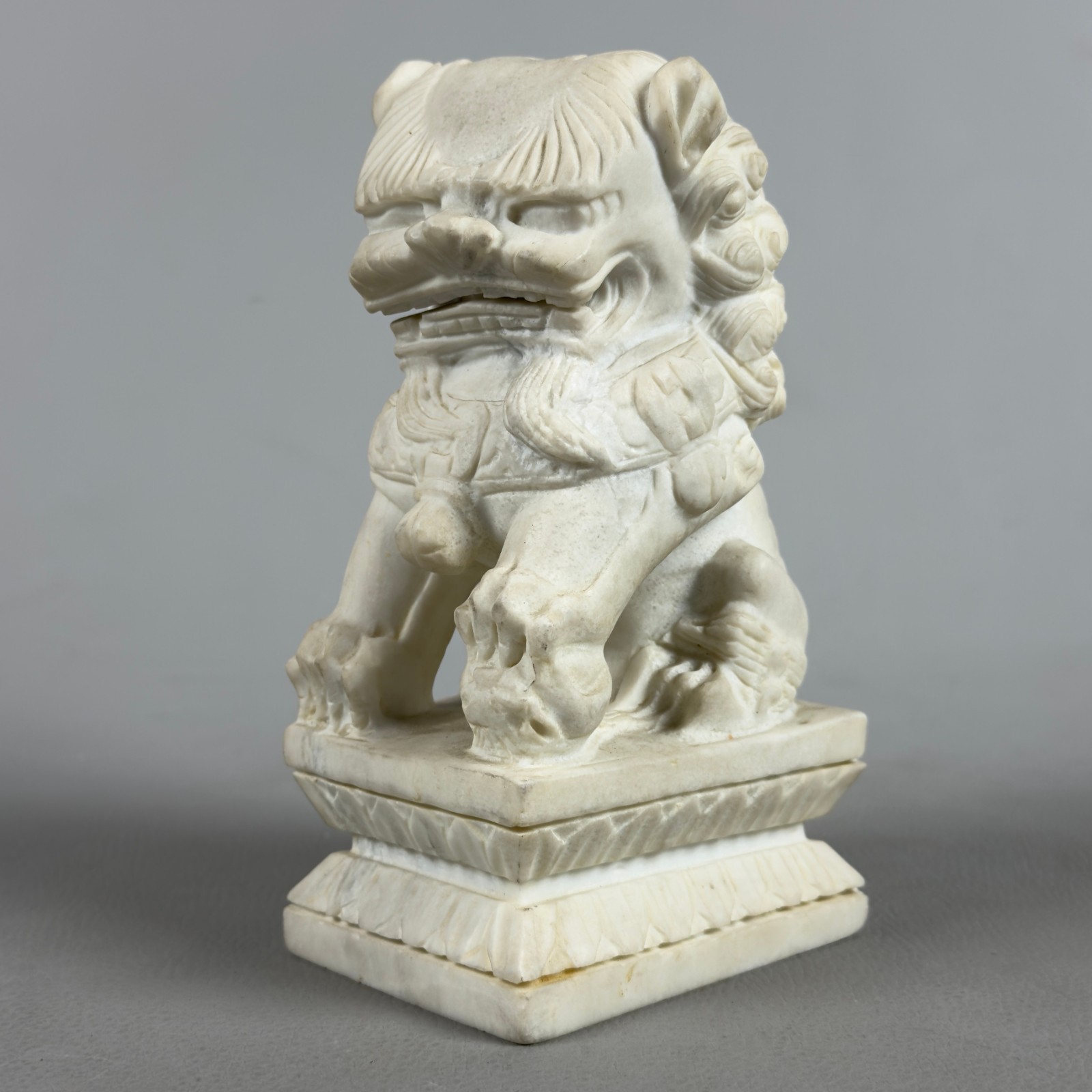 Chinese Foo Dog Lion Marble Sculpture Vintage Heavy Stone Mid 20th Century
