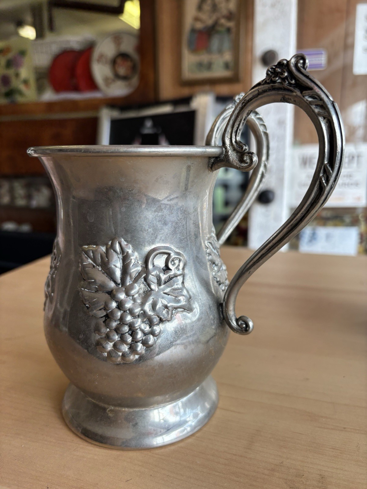 Antique Silver Plated Pewter Mug "Love" with two handels.
