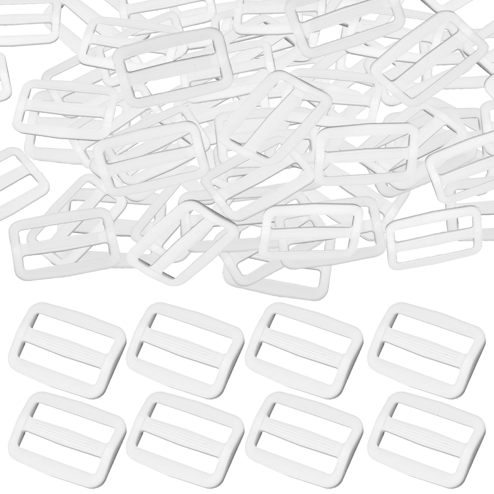 50pcs White Tri-Glides Slide 1 Inch Parachute Buckle Adjuster, 1 inch, 