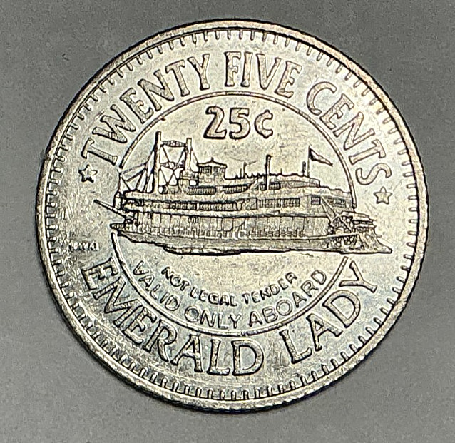 Vintage Emerald Lady 25c Casino Gaming Token Buffalo Bill Cody Riverboat Iowa