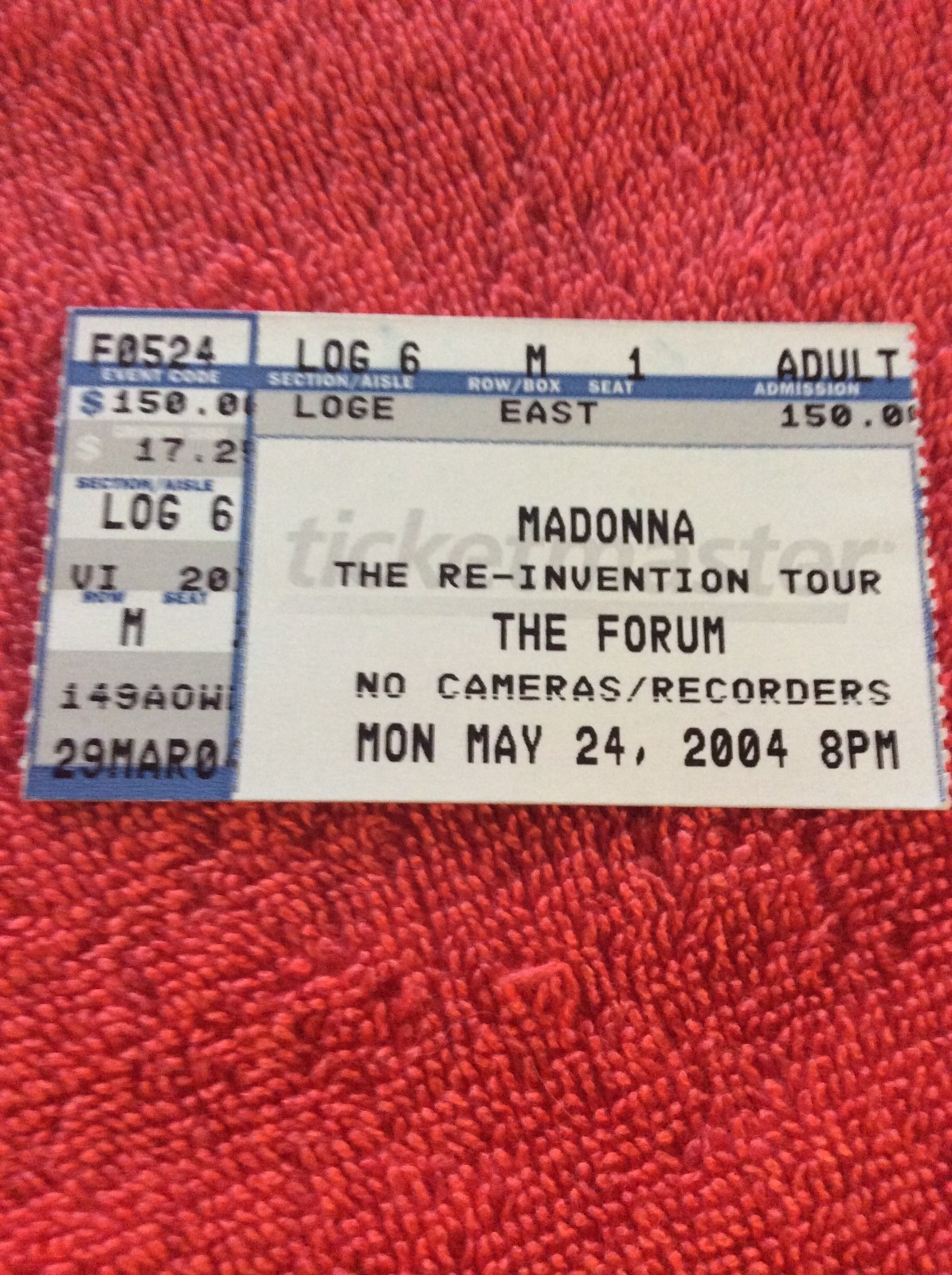 MADONNA ORIGINAL CONCERT TICKET STUB RE-INVENTION TOUR 2004 INGLEWOOD FORUM