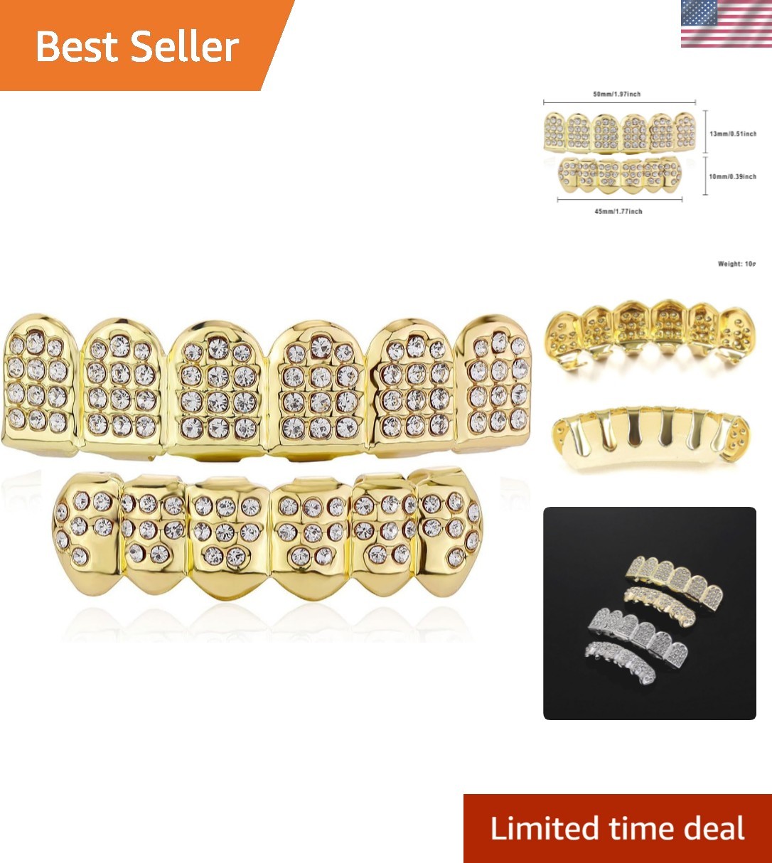 Custom Fit 14K Gold Grills with Zirconia - Luxury Teeth Enhancements