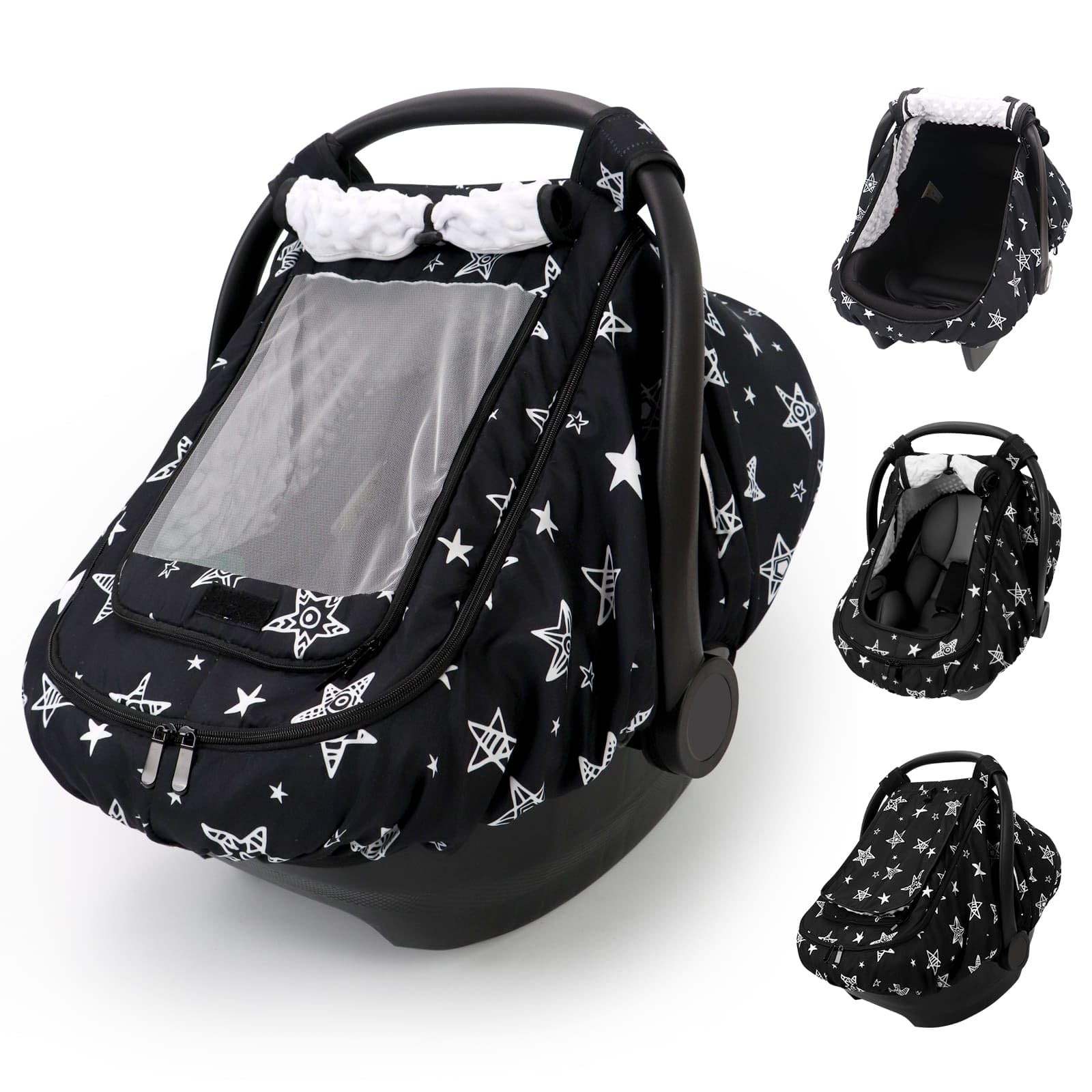 Car Seat Cover Baby Boy Infant Canopy Outdoor 2 Layers with Mesh and Sun Shade