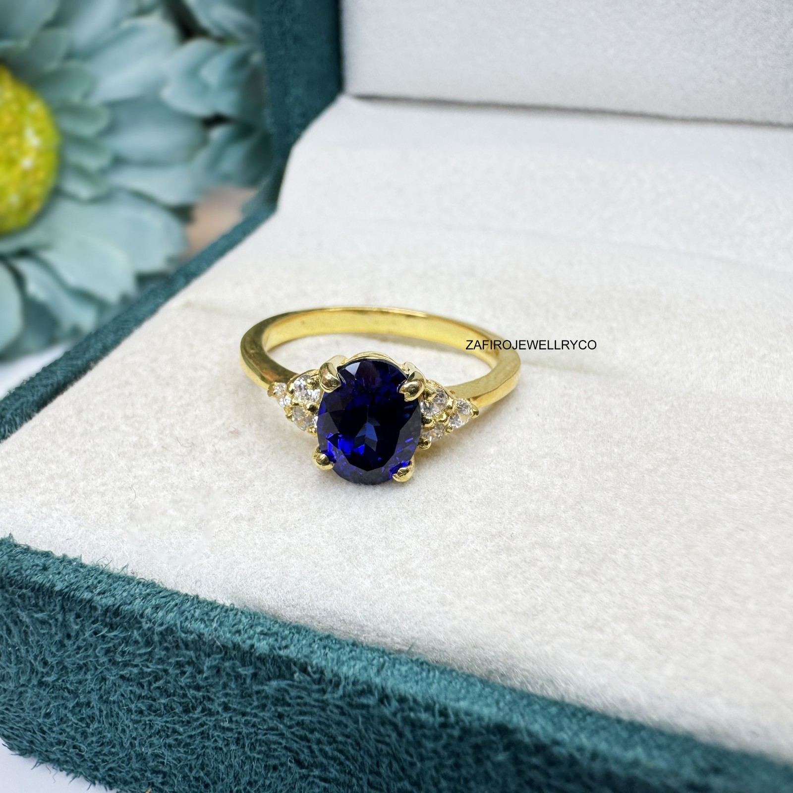 Blue Sapphire Ring, 925 Sterling Silver, Engagement Ring, Pave Ring, Lab Created