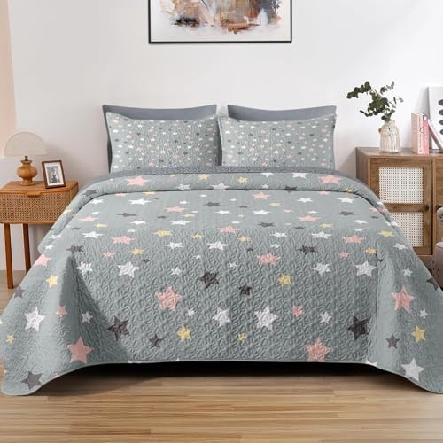 Quilt Set Size, Multicolor Stars 2 Pcs Soft Bed Cover Twin Colorful Stars