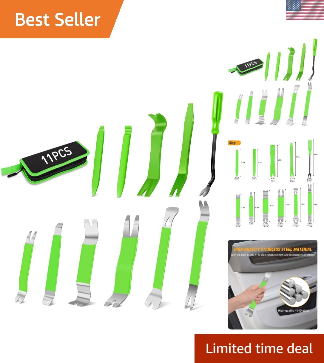 GOOACC 11 PCS Trim Removal Tool Kit, Metal Pry Tool Auto Fastener Remover Pry Ba