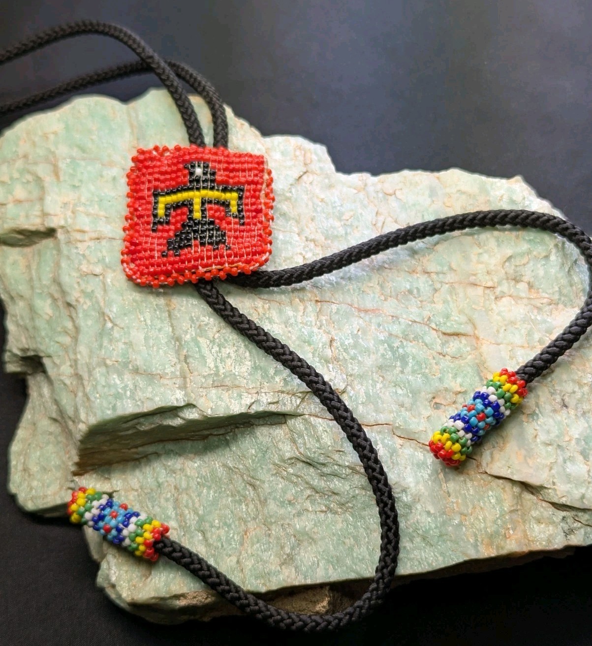 Unisex Vintage Native American Southwestern Beadwork Thunderbird Bolo Tie