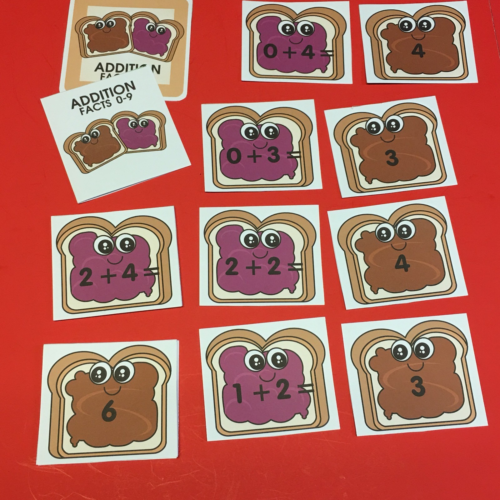 PEANUT BUTTER JELLY - Addition Facts 0-9 Matching Game 48 Cards