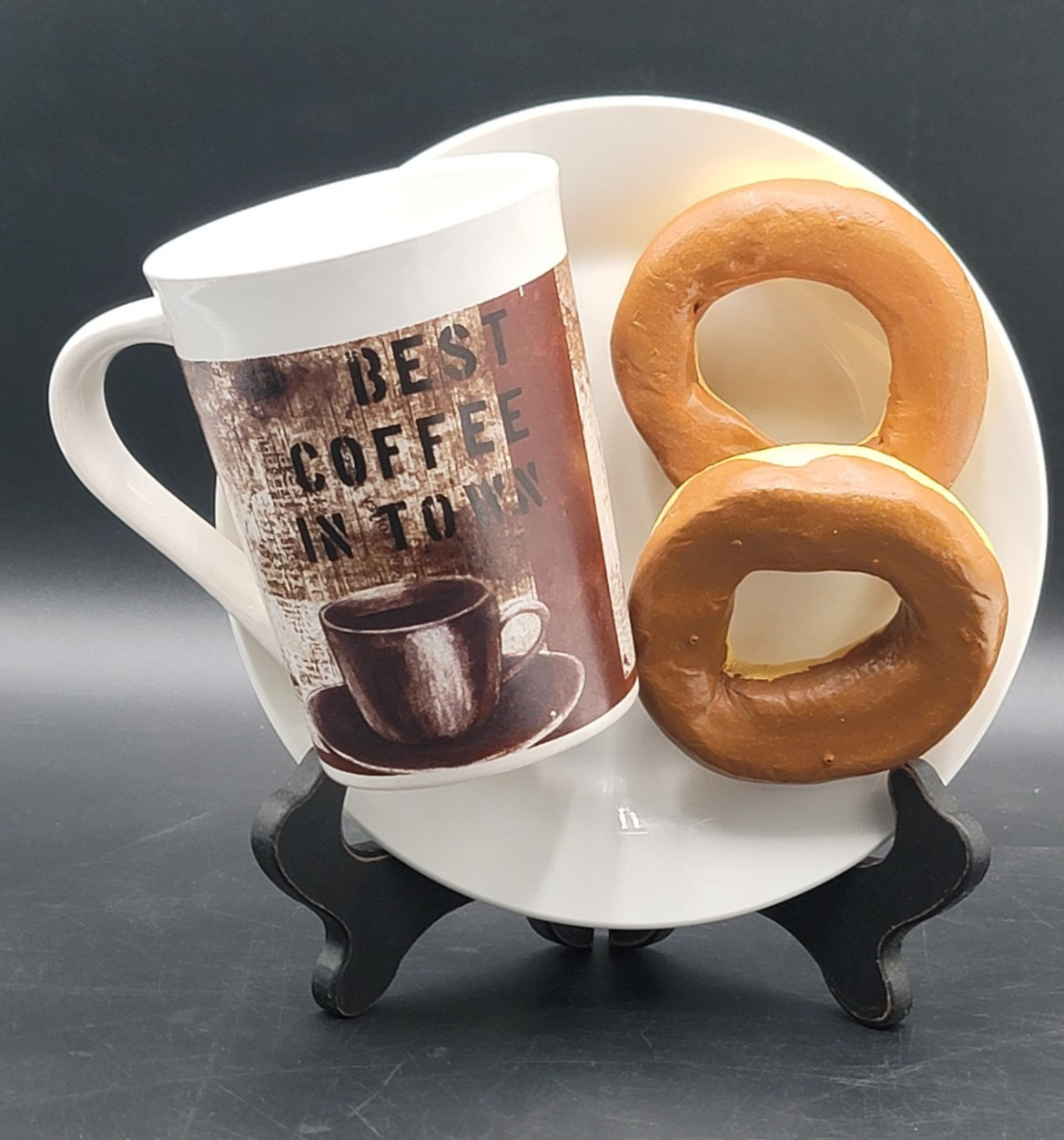 3D Coffee, Donuts with Plate Decor, Great for Coffee Bar, Artist Unknown