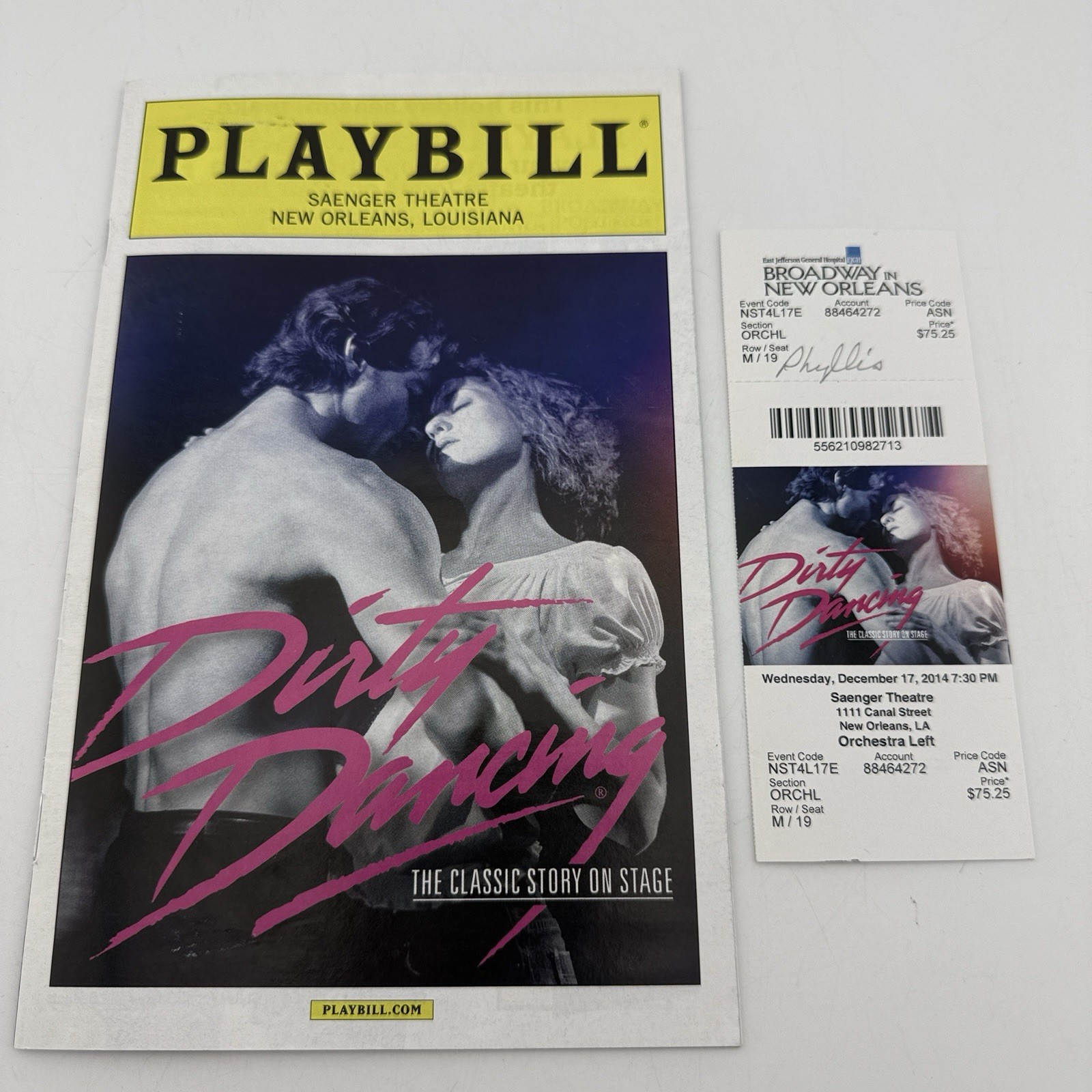 Dirty Dancing Playbill & Ticket 2014 Saenger Theatre New Orleans, LA