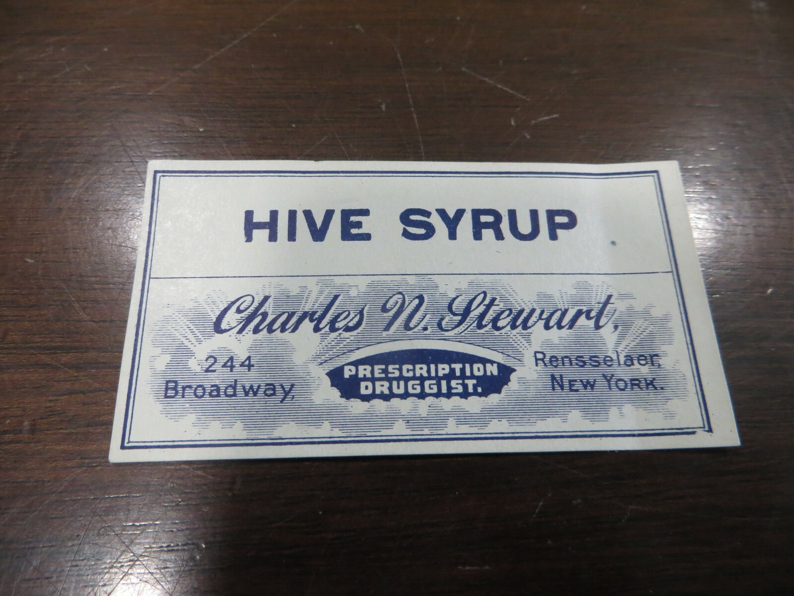 SYR.RHBARB,CHARLES N.STEWART,PRESCRIPTION DRUGGIST PAPER BOTTLE LABEL