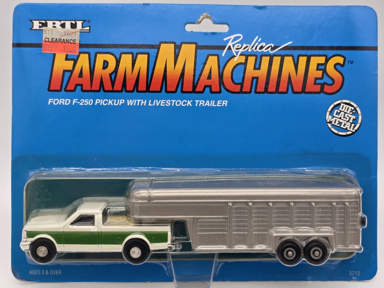 VTG ERTL 1993 Farm Country Green 4x4 Ford F250 Pickup w/ Livestock Trailer 5712