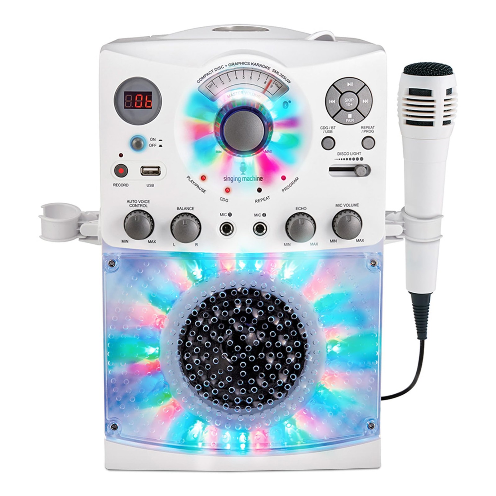 Singing Machine Portable Karaoke for Adults & Kids with Medium, White 