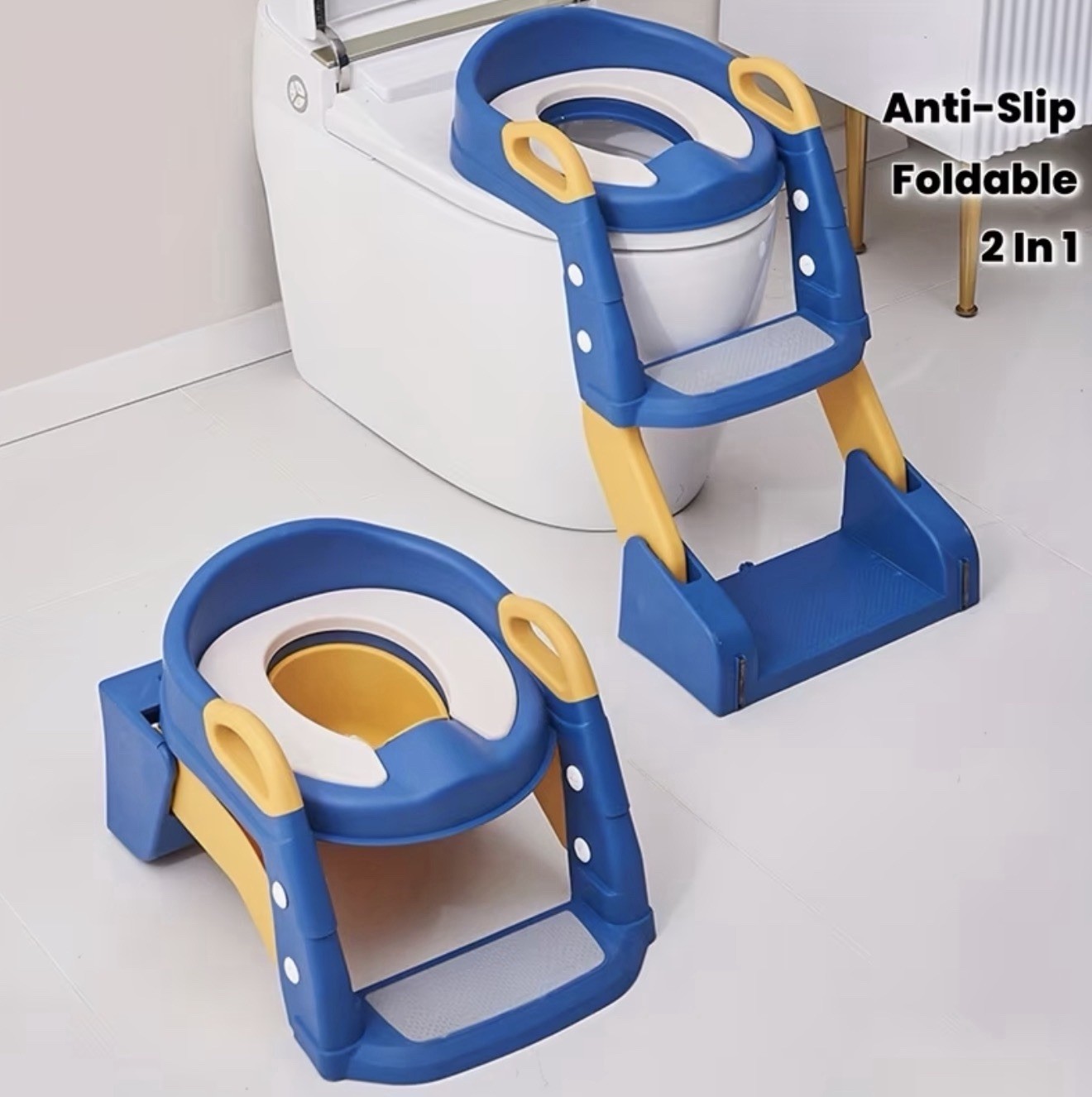 2in1 Toddler Potty Training Toilet Seat Foldable Potty Seat w/Steps Ladder Stool