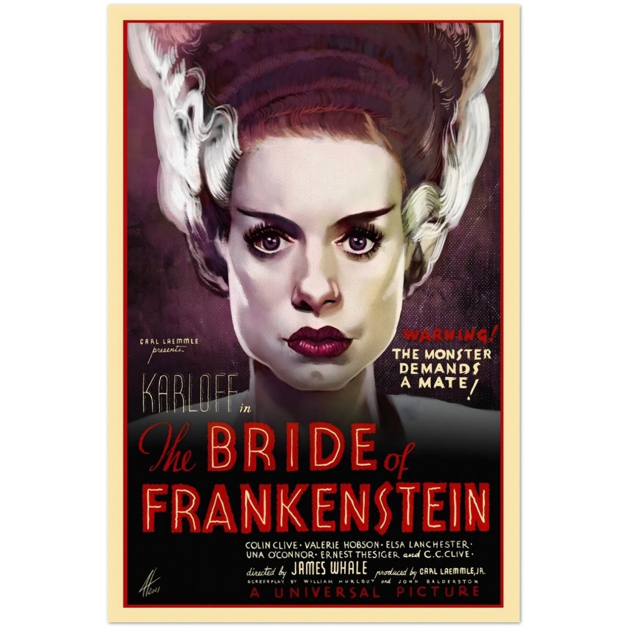 Bride Of Frankenstein 1935 Classic Horror Movie Vintage Art Poster