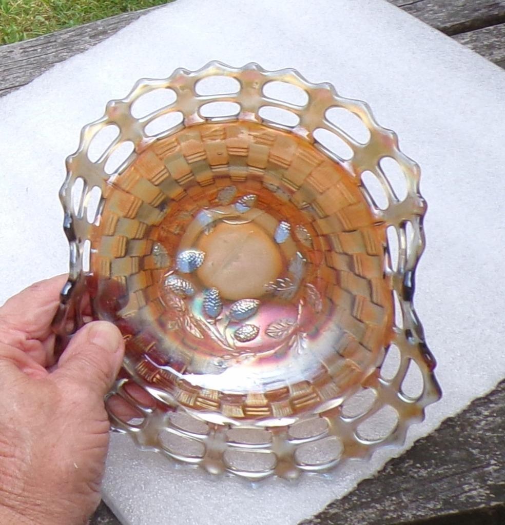 FENTON POWDER BLUE CARNIVAL GLASS "BLACKBERRY" TWO SIDES-UP OPEN EDGE