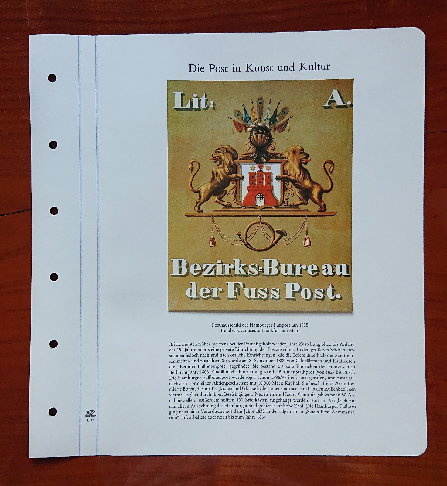 Vordruckblatt the Post Art & Culture Posthausschild Hamburg Fußpost 1835