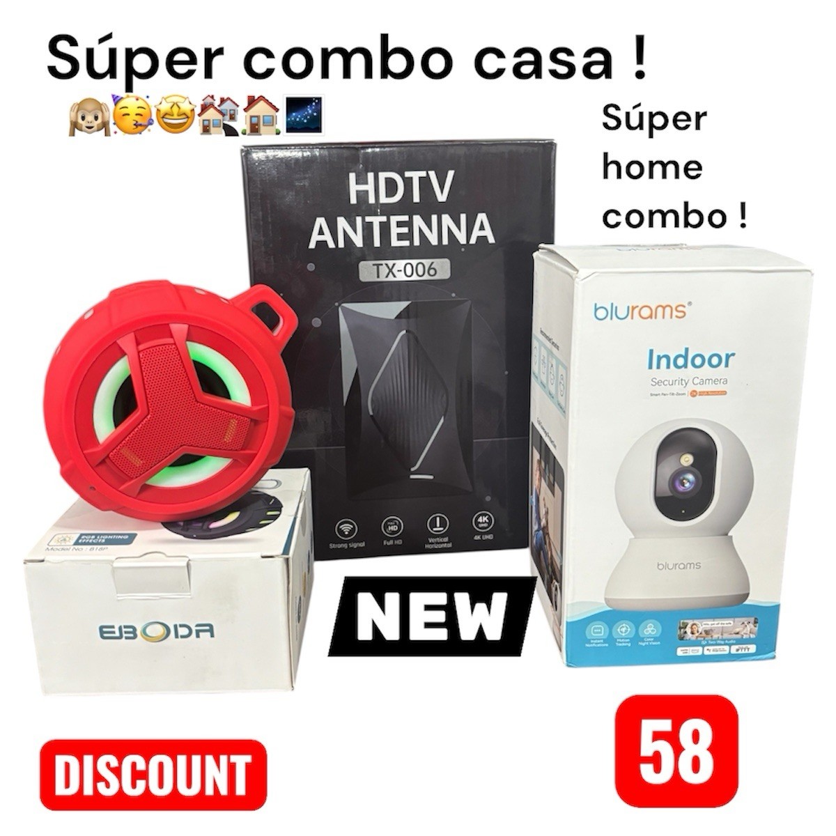 EBODA Waterproof Speaker, Blurams I181P Camera, TX-006 HDTV Antenna Combo