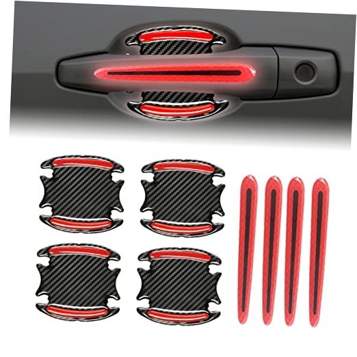 8Pcs 3D Door Handle Cup Protector, Reflective Stripe Stickers, Anti red