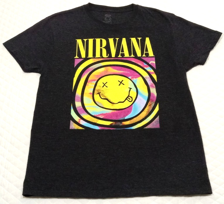 Nirvana Tie-Dye Smiley Face Men's Medium T-Shirt Cobain Grunge Band Music Black