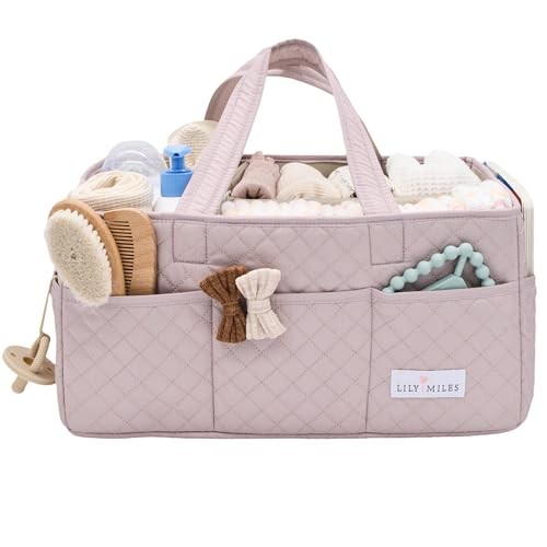  Baby Diaper Caddy Organizer, Quilted Nursery Storage Organizer for Rosy Lilac