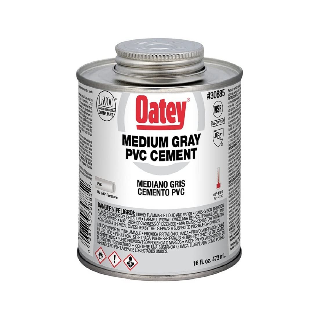 , 16 oz 30885 PVC Medium Cement, Gray, 16-Ounce, Color