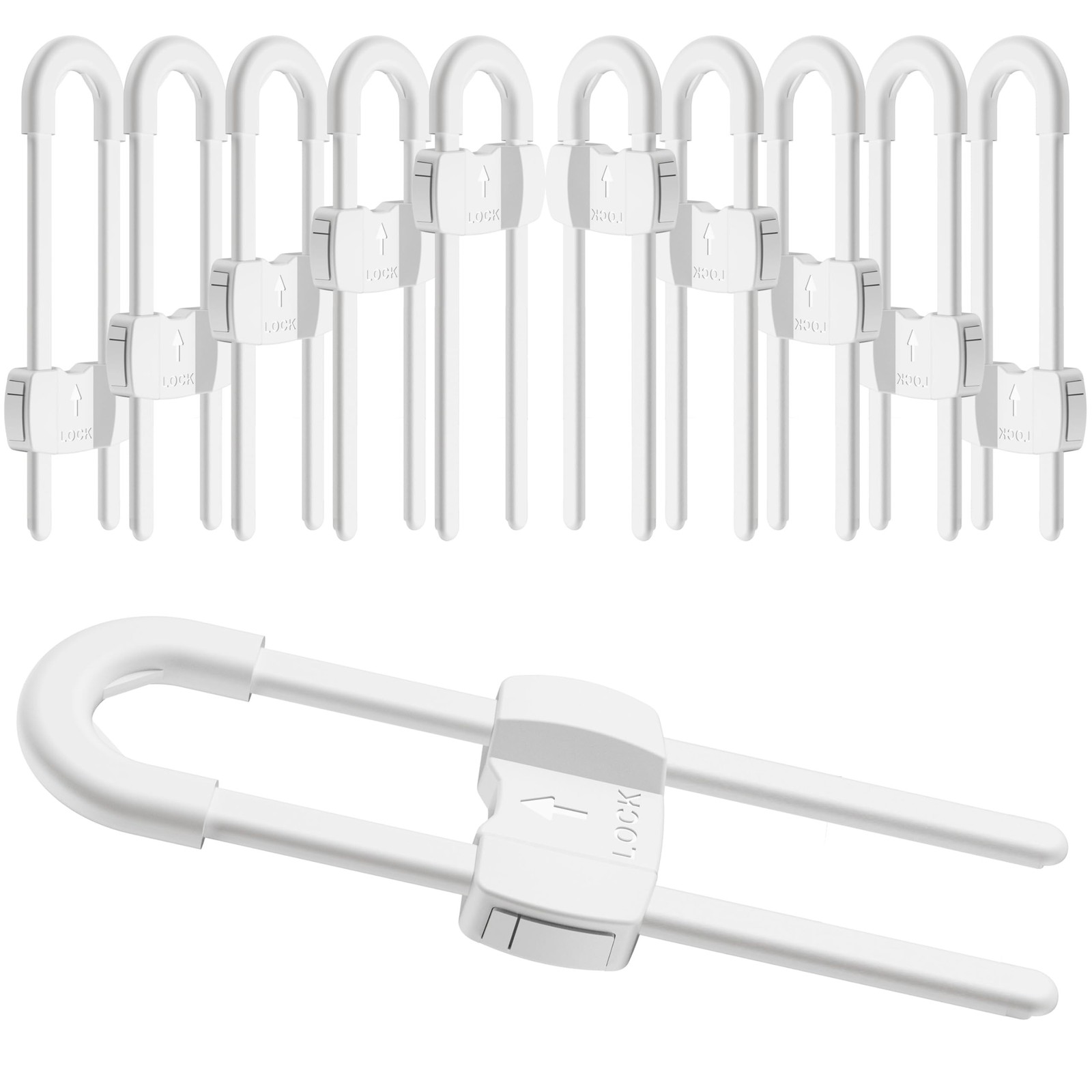 (10 pack white) 4 button Cabinet Locks, U-Shaped Proofing Drawers Safety Chil...