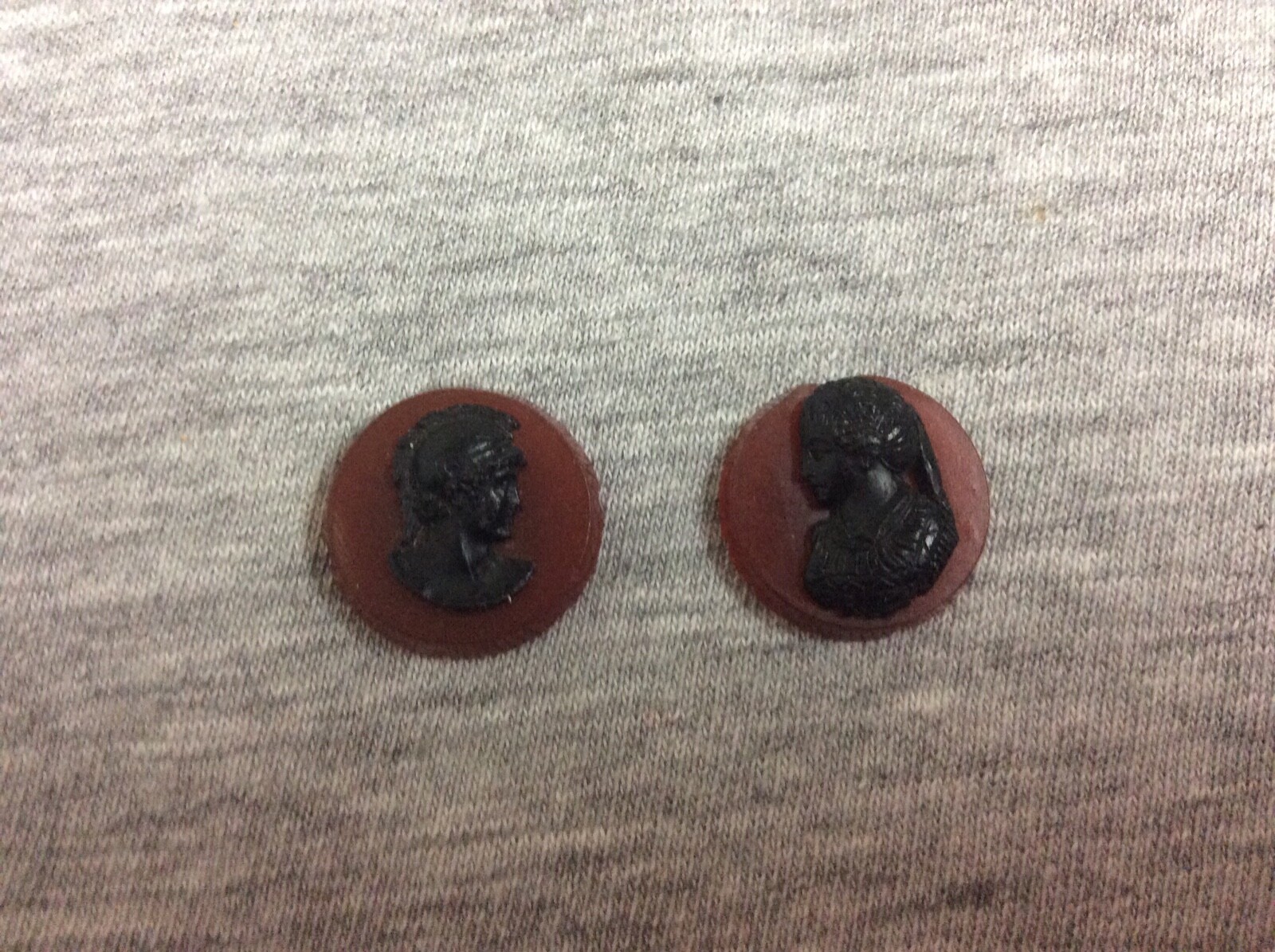 Vintage Czech Round Black Glass Cameo Bead Lot of 2