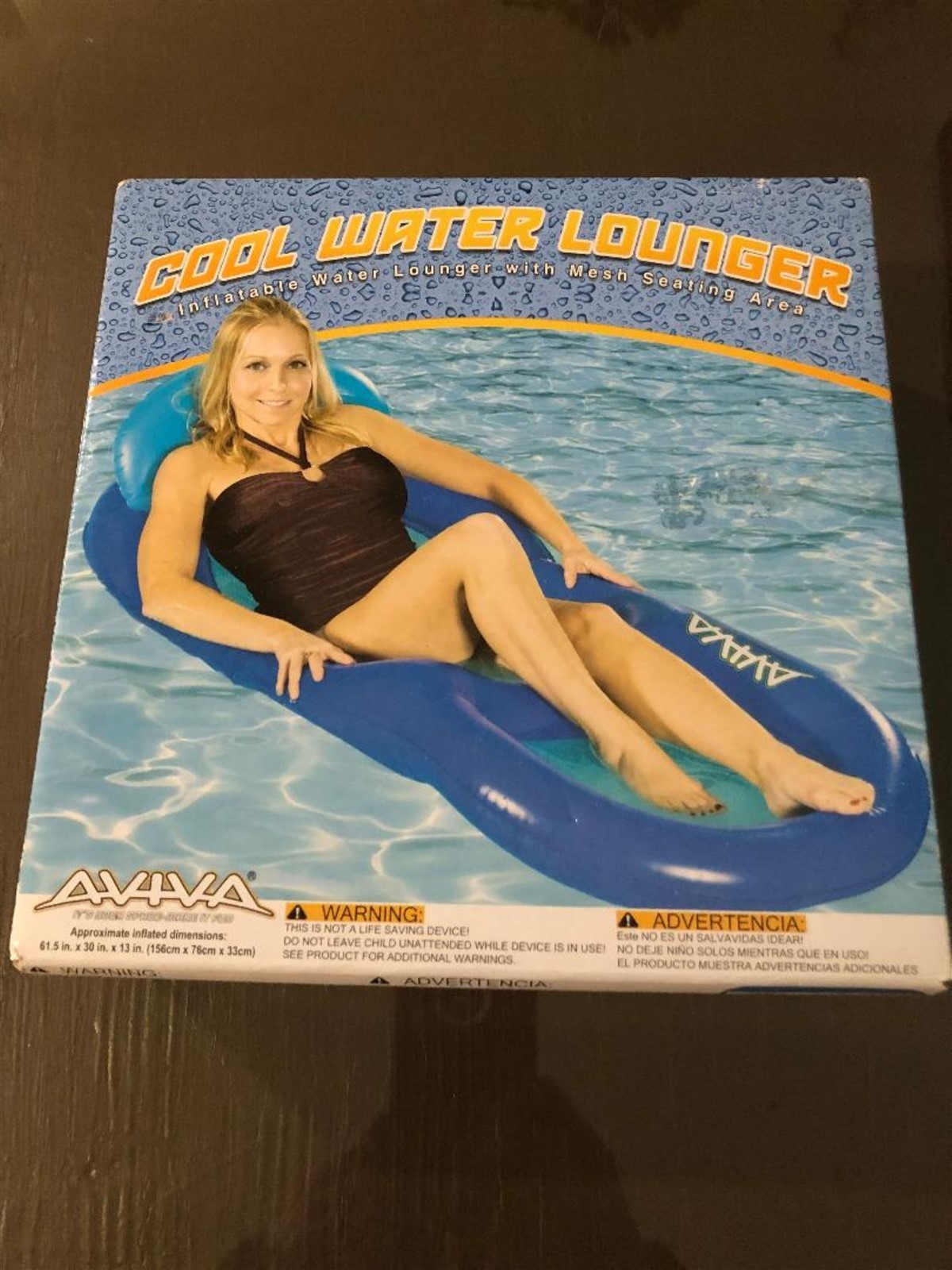 Cool Water Lounger Inflatable w/ Mesh Seating Area, Inflated =61.5" x 30" x 13" 