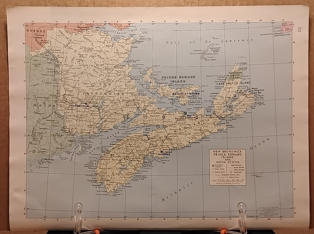 1961 Vintage MARITIME PROVINCES Old Atlas Map Life Pictorial Atlas of the World