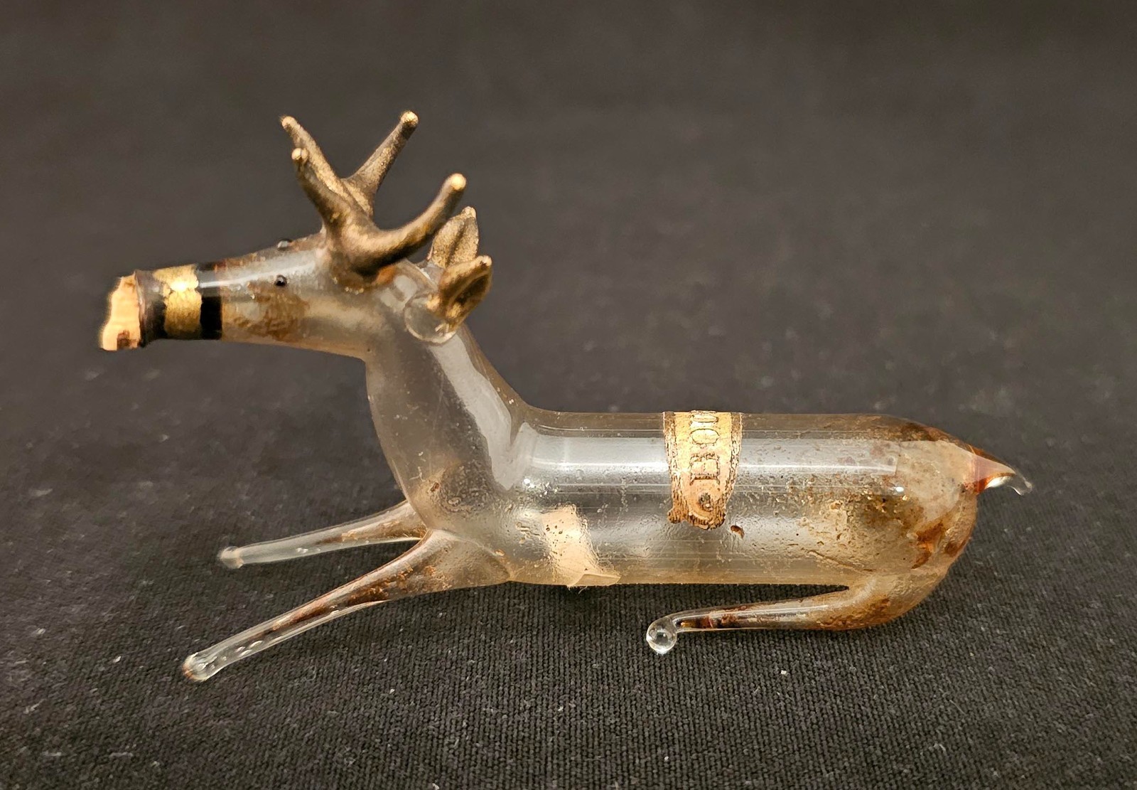 Antique Miniature hand blown glass deer figural perfume bottle Bouquet Germany