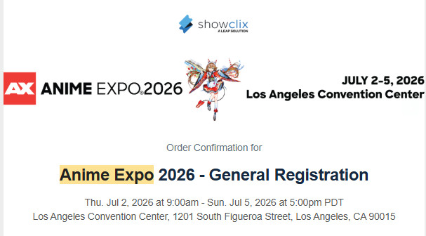 Anime Expo General Registration, Convention ticket, 4 day pass,