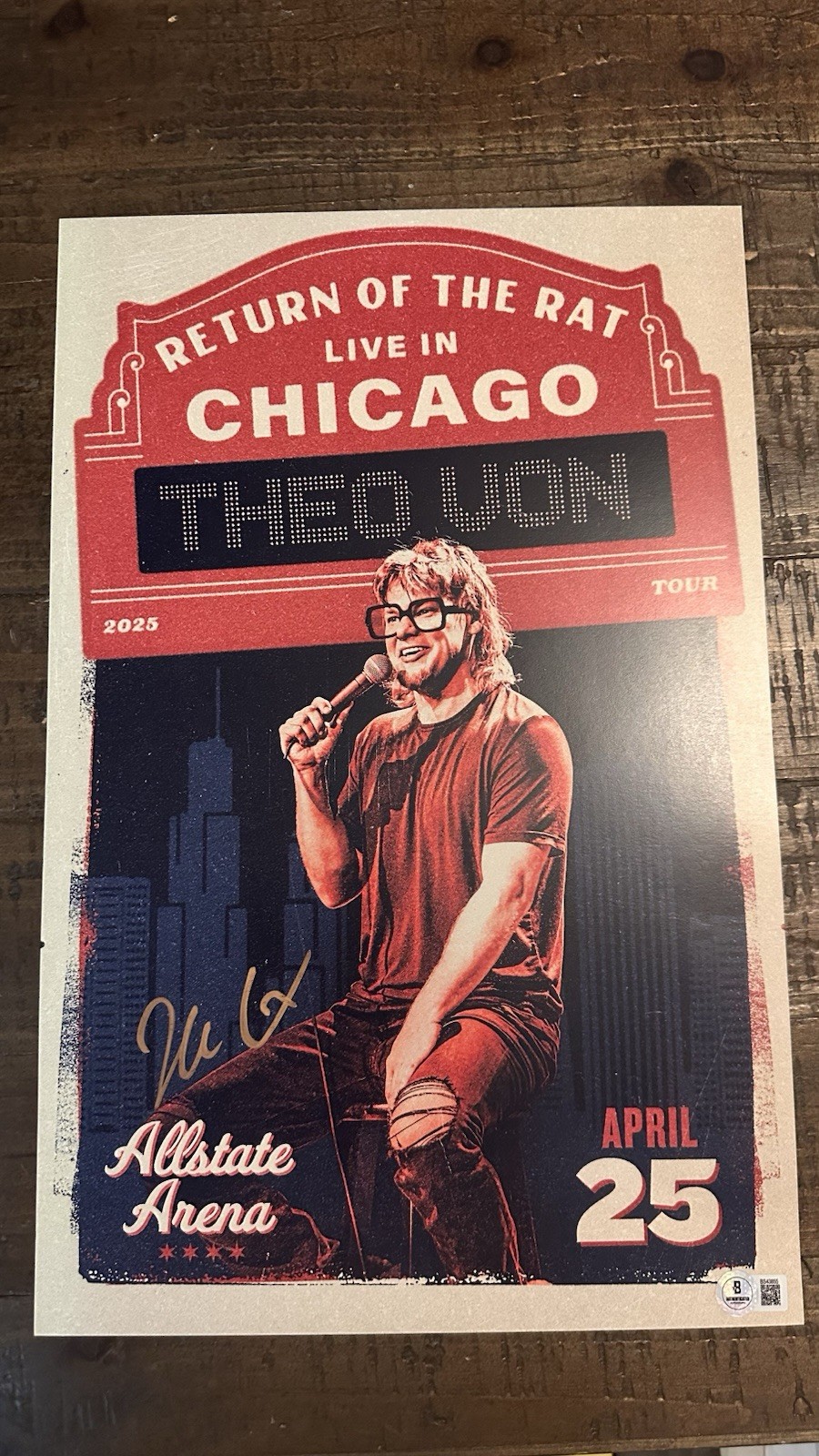 Theo Von Auto Signed 11x17 Tour Poster Beckett COA Autograph Comedy W/Top Loader