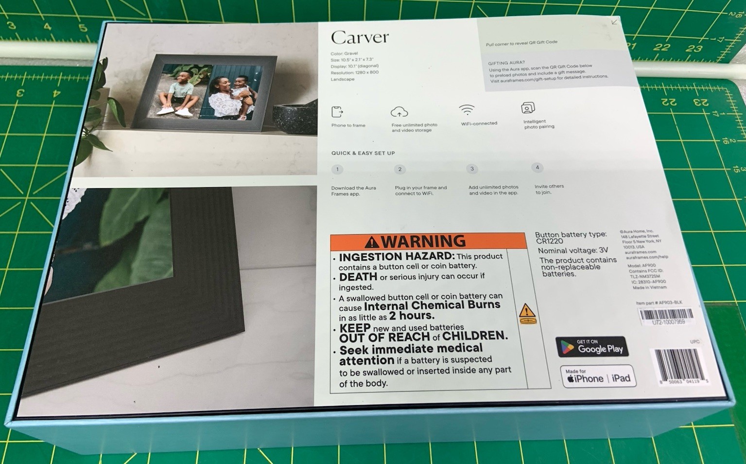 Aura Home Carver 10" Digital Wifi Photo Picture Frame Gravel 1280x800 AF900-BLK