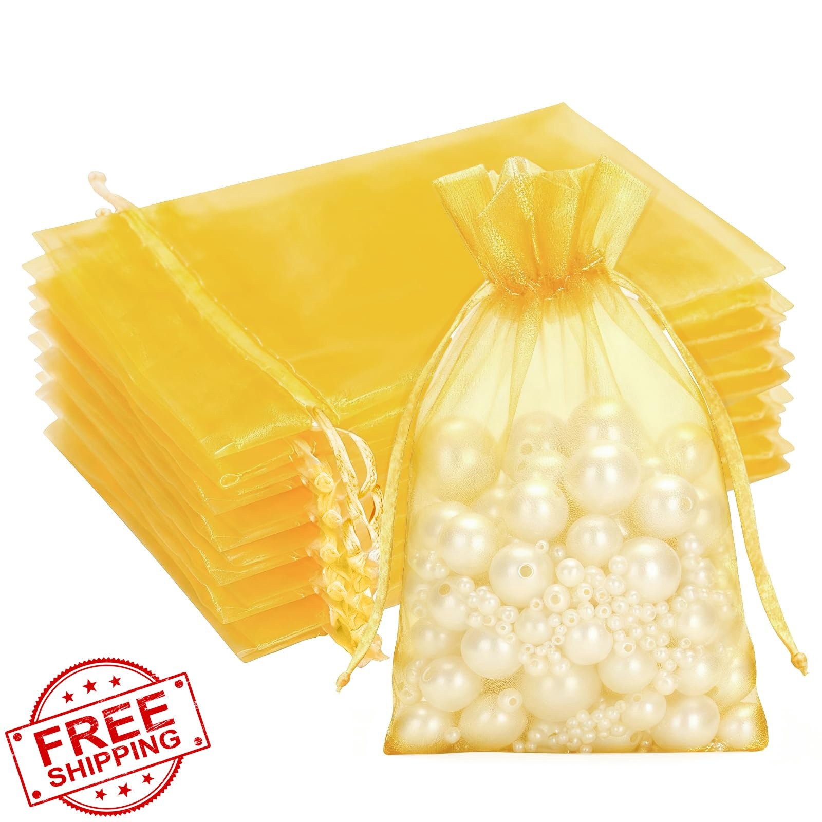 G2PLUS Gold Organza Bags 4x6" Drawstring Jewelry Pouches (100 Pc)