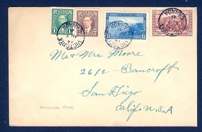 CANADA 1941 36c RATE COMBO TO USA