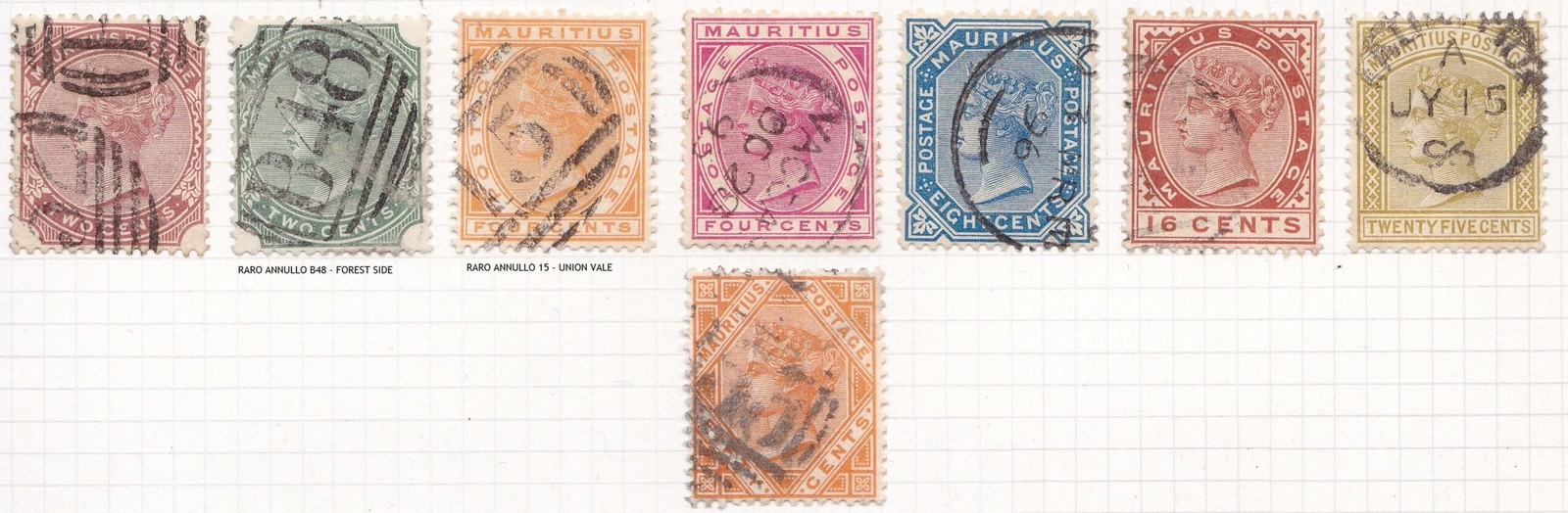 1883-94 MAURITIUS, SG set 83-90 8 values USED with interesting cancellation