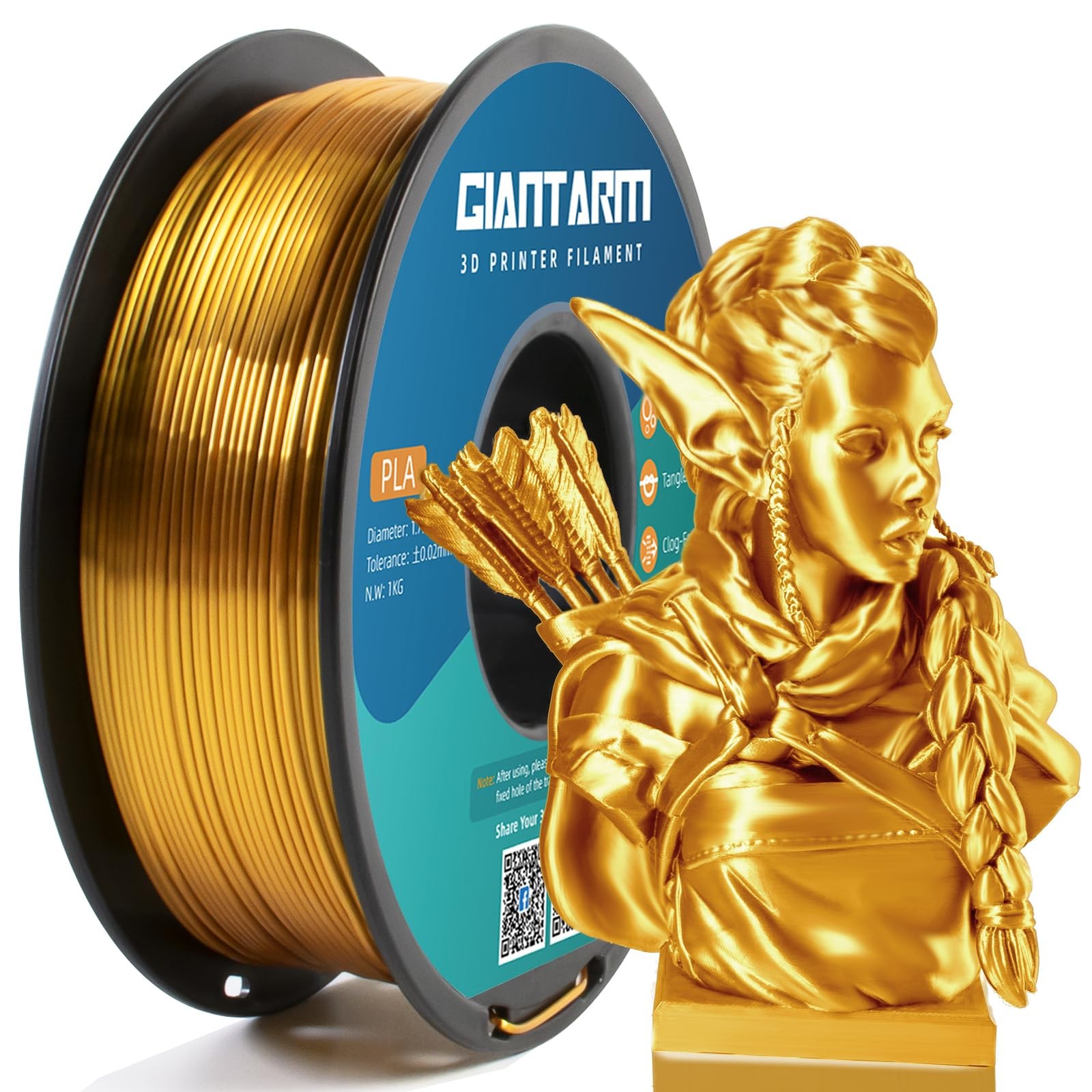 3D Printer Filament, Silk Gold Pla Filament, 1Kg(2.2lbs) Spool, 1.75mm Dimens...
