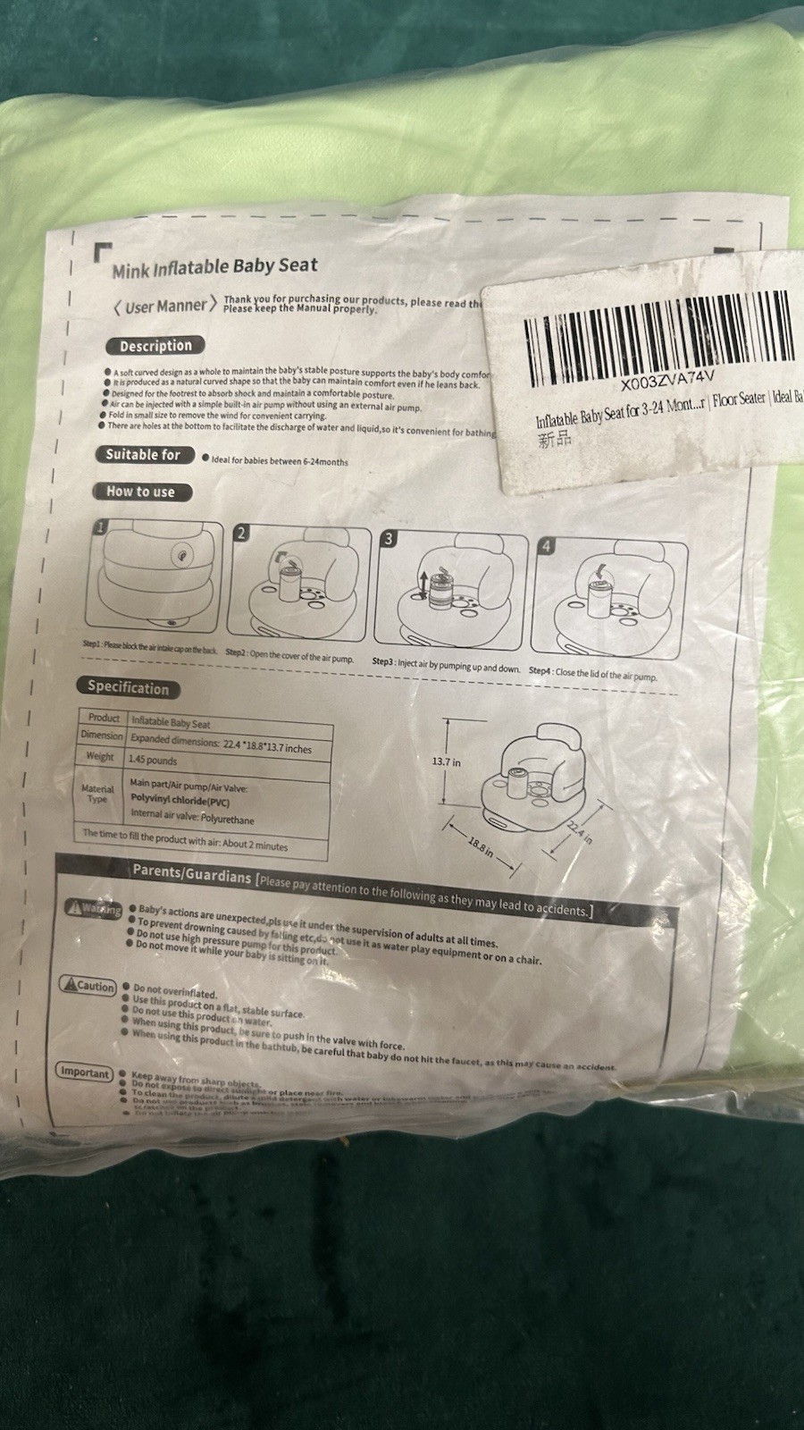 Mink Inflatable Baby Seat for Babies 3-24 Months Infant Toddler