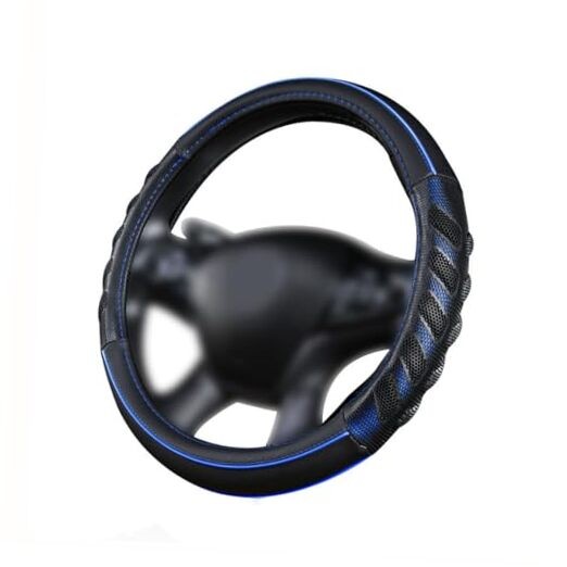  car Steering Wheel Cover Faux Leather Massage Universal fit 3D Blue black