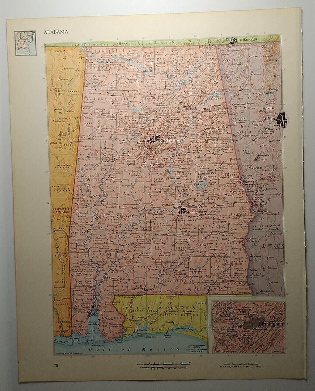 Vintage ALABAMA Atlas Map 1962 MSM Rand McNally Cosmopolitan World Atlas