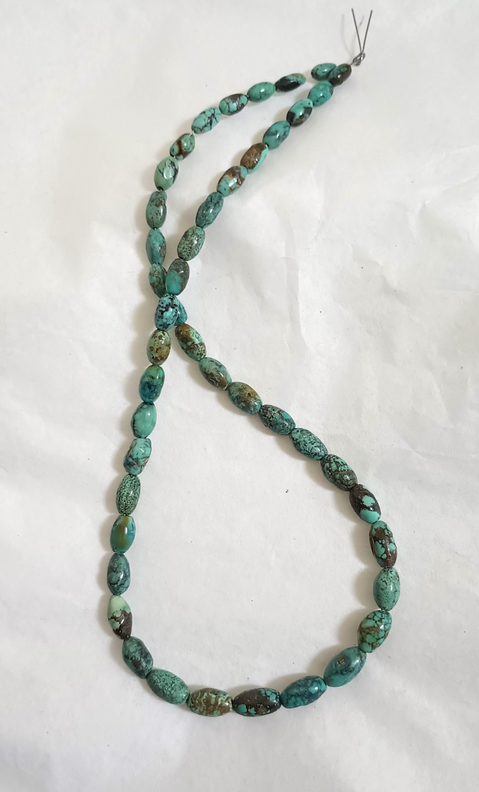 OLD STOCK CLOUD MOUNTAIN TURQUOISE 3.5-6 x 6-11MM  RICE BEADS - 15.75" - 3962E