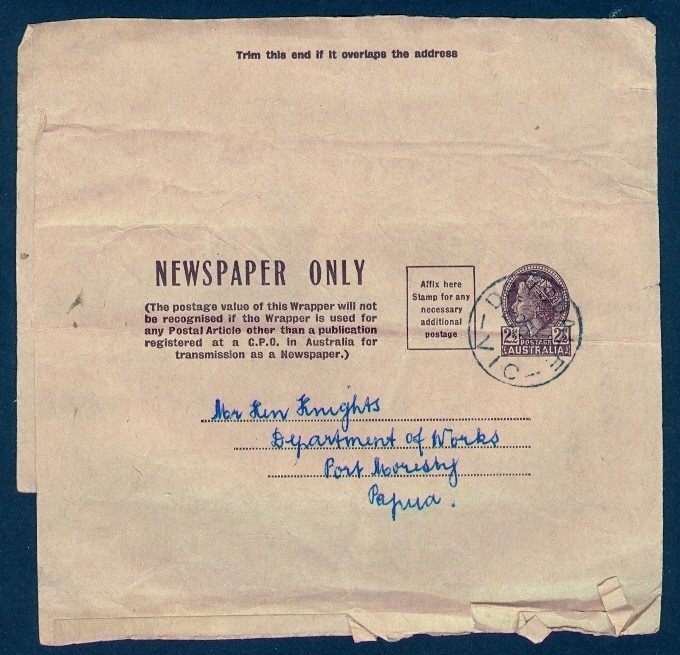 AUSTRALIA 2½D QEII WRAPPER TO PAPUA