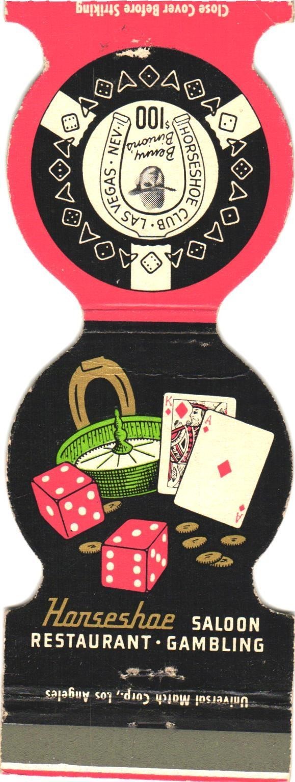 Las Vegas Nevada Benny Binion's Horseshoe Club Casino Vintage Matchbook Cover