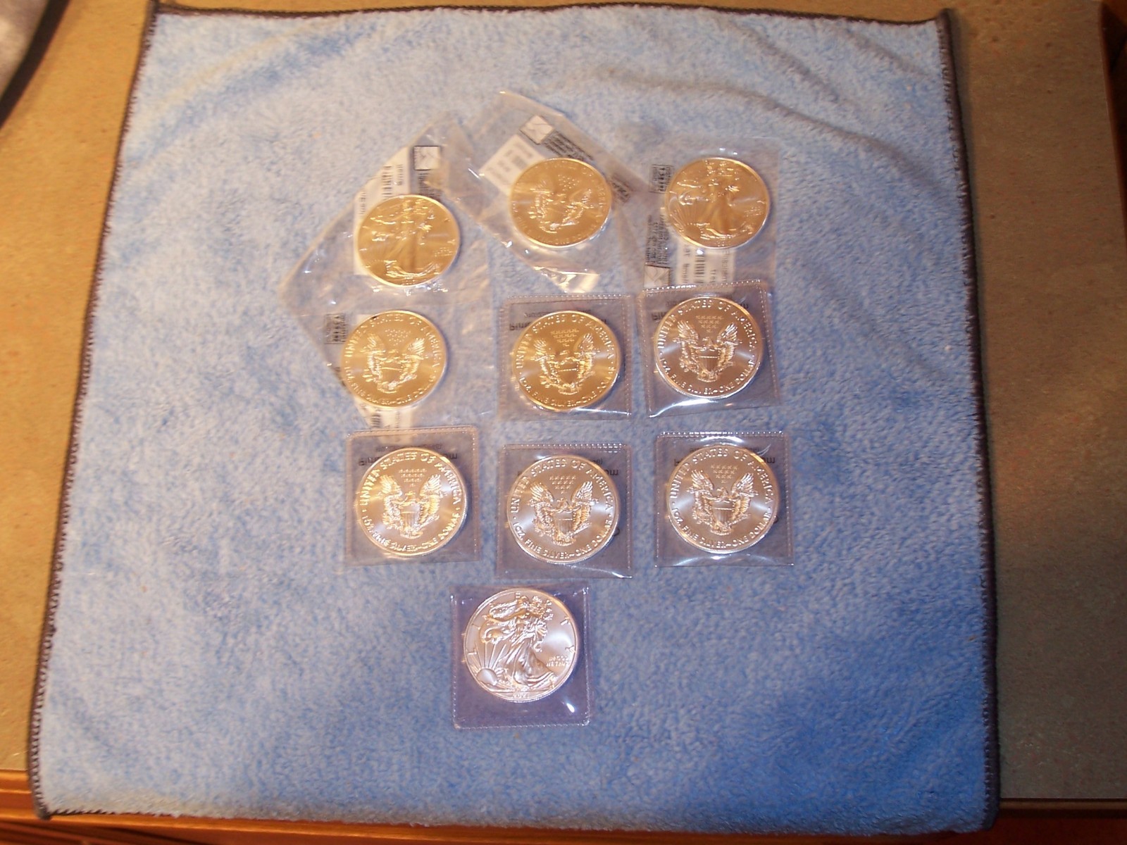 Lot of 10 -$1 American Silver Eagle 1 oz  1-2016  3-2017  6-2021  BU SOME TONING