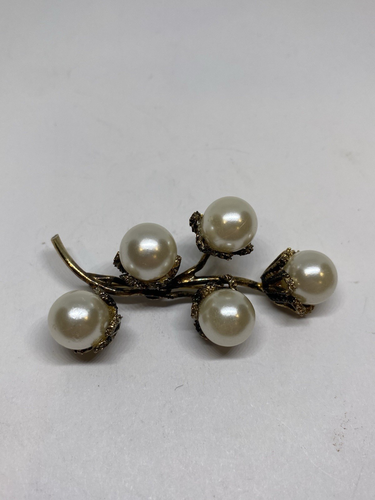 9.7g DANECRAFT STERLING SILVER VERMEIL FAUX PEARL VINTAGE PIN BROOCH STAMPED