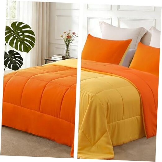  Lightweight Reversible Size Comforter Set, Down Twin Orange/ Yellow